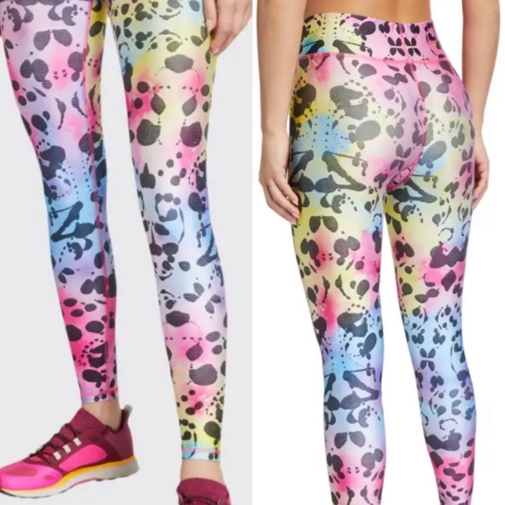 TEREZ Neon Leopard Rainbow Yoga Pants Leggings M